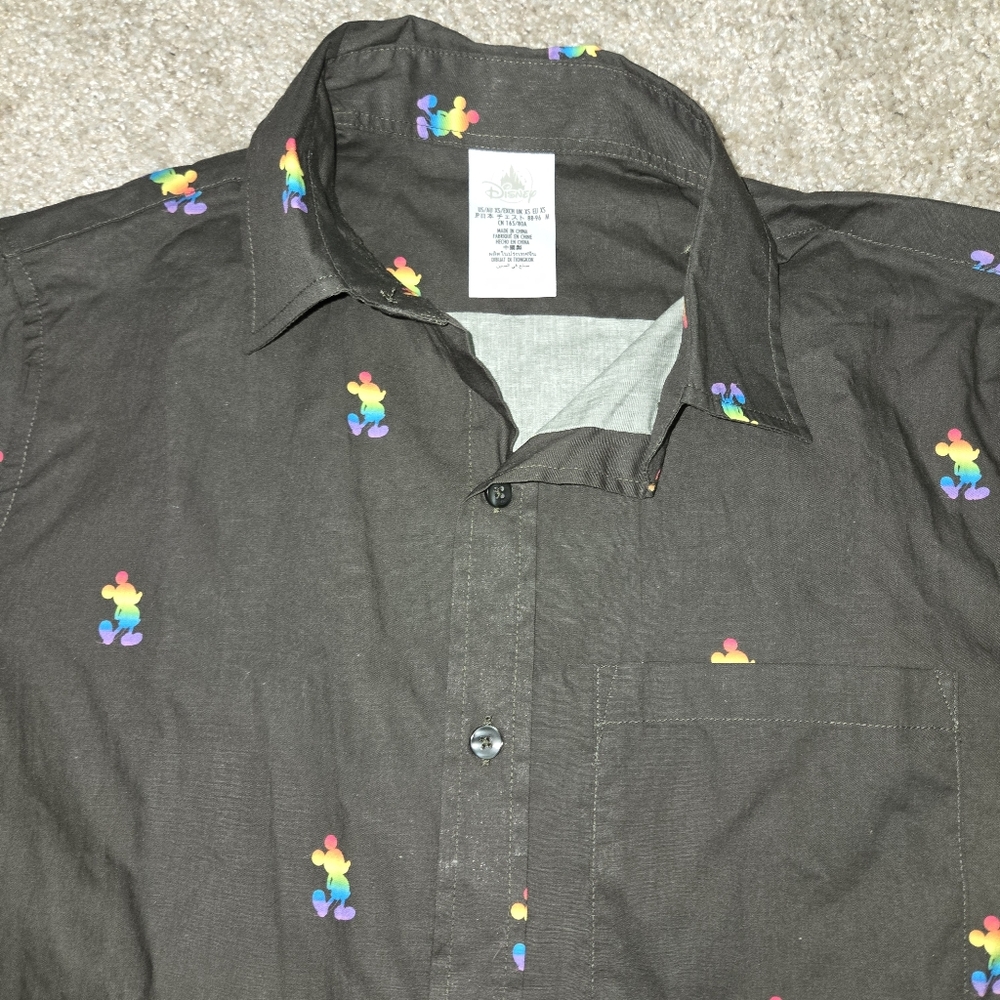 Disney Mens Button Down Black Shirt  Rainbow Mickey Mouse Pride LGBTQ
